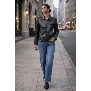 Interpel Leather Jacket Women T-3 Medium Black Cafe Racer Biker Paris